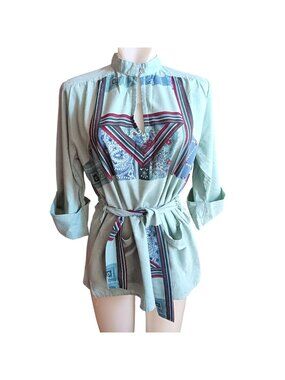 True Vintage Boho Belted Top Medium Loubella Extendabes Tunic Blouse Mint Green